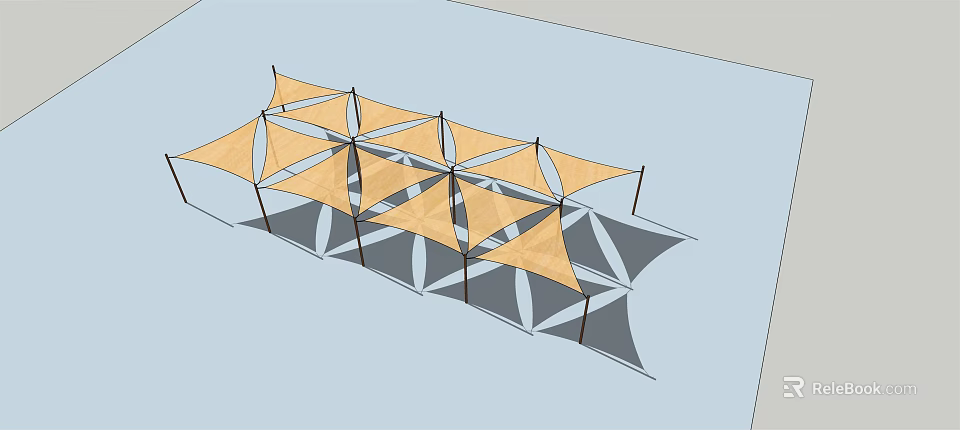 Yellow Tensile Membrane Structure With Triangular Panels And Supporting Poles 3d model