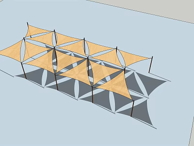 Yellow Tensile Membrane Structure With Triangular Panels And Supporting Poles 3d model