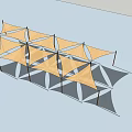 Yellow Tensile Membrane Structure With Triangular Panels And Supporting Poles 3d model