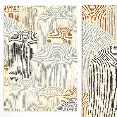 Modern Abstract Square Rug with Curved Striped Patterns and Neutral Beige Gray Tones 3d model