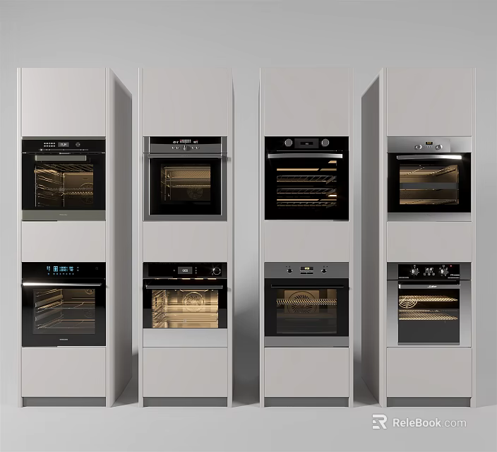 Sleek Modern Built In Kitchen Appliances Featuring Multiple Double Ovens 3d model