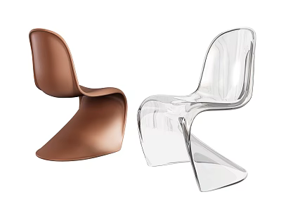 Minimalist Modern Leisure Chairs with Curved Shape Transparent Acrylic and Brown Design 3d model