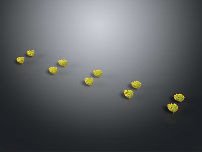 Small Group Of Adorable Yellow Baby Chickens Playing On Dark Background 3d model