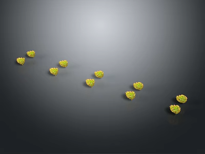 Small Group Of Adorable Yellow Baby Chickens Playing On Dark Background 3d model