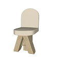 Two Modern Minimalist Dining Chairs With Beige Plush Fabric Seats And Wooden Legs