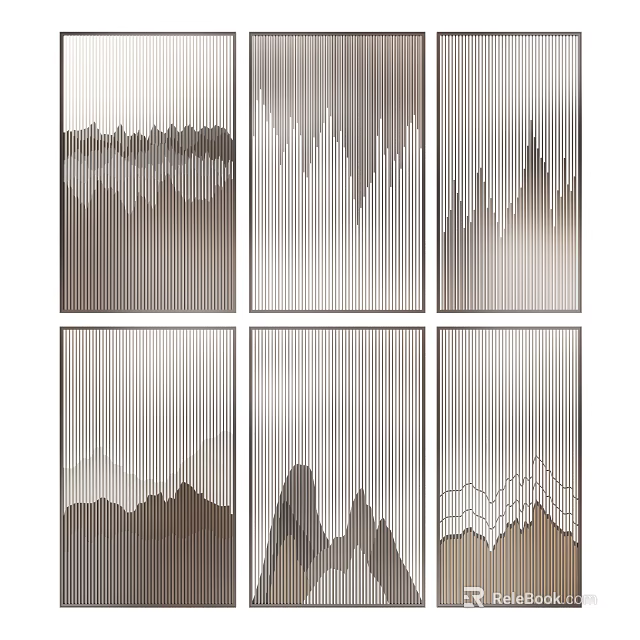 Modern Room Dividers With Vertical Lines And Abstract Mountain Patterns 3d model