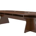 Oval Wooden Conference Table With Black Strip Top And Crossed Legs Design
