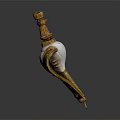 Exquisite White Jade Sculpture With Golden Decoration And Colored Gemstones