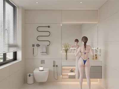 Modern Bathroom Vanity With Large Wall Mirror And Minimalist Storage Cabinets 3d model