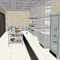 Commercial Kitchen Featuring Stainless Steel Equipment Refrigerator Worktable Vegetable Fruit Cart And Clean Layout