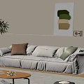 Modern Cream Style Sofa Multi-person Sofa Hanging Picture Green Planting Sofa Coffee Table Combination 3d model