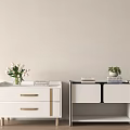 Modern White Bedside Tables With Drawers Cabinets Flowers Books And Plant