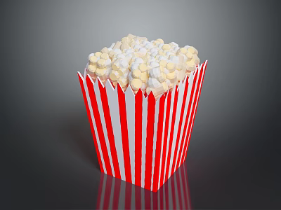 Corn Plant Based Popcorn In Red And White Striped Bucket On Gray Background 3d model