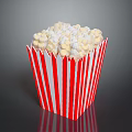 Corn Plant Based Popcorn In Red And White Striped Bucket On Gray Background 3d model