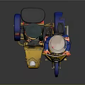 Cartoon Characters On Yellow Tricycle Motorcycle With Military Uniform And American Flag Hat
