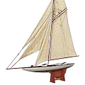 Wooden Sailboat Model Decorative Ornament with Beige Sails Red Hull and Stand
