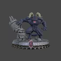 Mythical Demon Game Character With Horned Design Red Eyes And Broken Stone Pillar Base