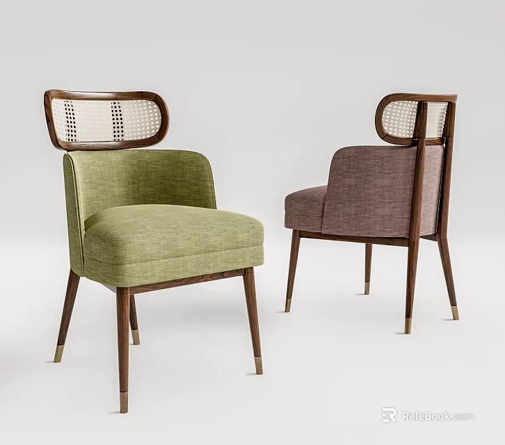 Stylish Green and Purple Accent Chairs with Wooden Frame and Woven Backrest 3d model 