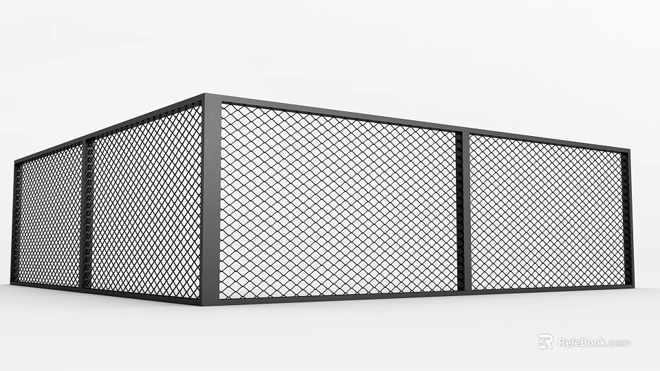 Black Metal Mesh Fence with Rectangular Frame and Grid Pattern for Outdoor Use 3d model 