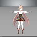 Anime Style Character With Pink Long Hair Horns White Top And Colorful Skirt Arms Outstretched