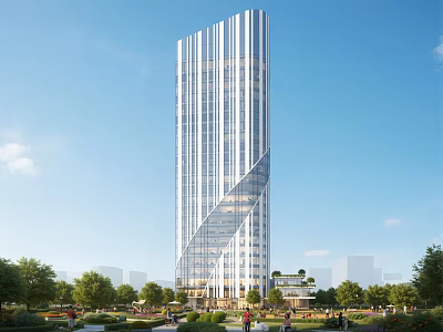 Modern High Rise Hotel Building With Glass Curtain Wall And Green Surroundings 3d model