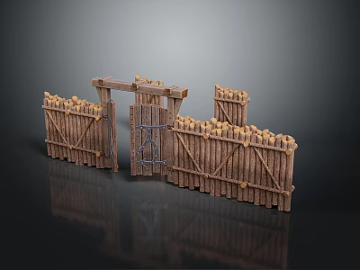 Wooden Fence Gate Scene Component With Crossed Planks And Frame 3d model