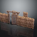 Wooden Fence Gate Scene Component With Crossed Planks And Frame