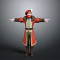 3D Cartoon Character With Red Hat Beard Red Coat Golden Trim Blue Vest Arms Outstretched