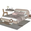 Cozy Children's Bed With Rounded Headboard Soft Bedding Plush Toys Side Table And Carpet