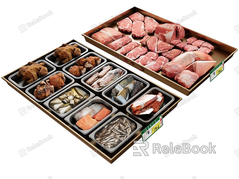 Food Roast Chicken Salmon Steak Fish Ribs Canteen Tray model