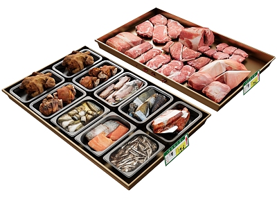 Food Roast Chicken Salmon Steak Fish Ribs Canteen Tray model