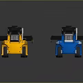 Four Colored Utility Vehicles With Mechanical Arms For Industrial Material Handling
