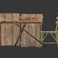 Rustic Wooden Folding Table With Vintage Trunk And Wooden Planks