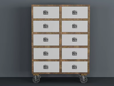 Modern Console Cabinet with Multiple White Drawers Gold Frame and Wheels for Storage 3d model