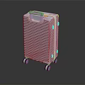 Modern Light Gray Striped Hard Shell Suitcase With Pink Handle And Rolling Wheels 3d model