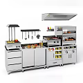 Modern Stainless Steel Kitchen Sideboard With Storage Cabinets Drawers Grill Fruits Beverages And Utensils