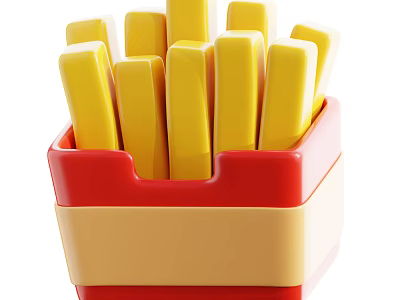 Freshly Cooked Crispy Golden French Fries in Red Yellow Carton Container 3d model