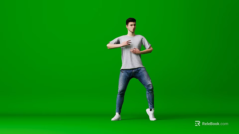 Dynamic Game Movie Character Male Showing Dynamic Dancing Pose on Green Screen Background 3d model 