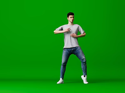 Dynamic Game Movie Character Male Showing Dynamic Dancing Pose on Green Screen Background 3d model