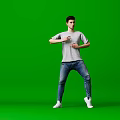 Dynamic Game Movie Character Male Showing Dynamic Dancing Pose on Green Screen Background