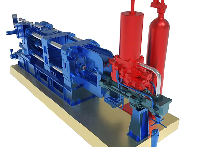 Industrial Machinery Featuring Blue Mechanical Parts And Red Cylinders On Base 3d model