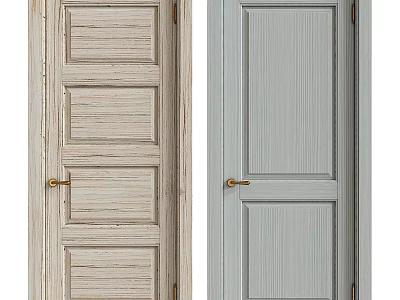 Simple Style Interior Doors With Natural Wood And Light Gray Panel Design And Gold Handles 3d model
