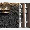 Textured Background Wall With Shelf Books Decorative Items And Wooden Bookshelves