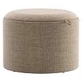 Upholstered Round Storage Ottoman With Wooden Top And Minimalist Design For Living Room