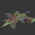 Detailed Military Fighter Jet 3D Model With Gray Body Blue Insignia And Mounted Weapons