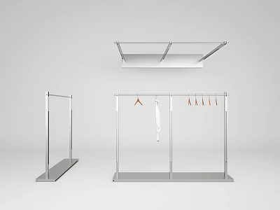 Modern Metal Clothing Racks With Hangers And Hanging Garments 3d model