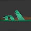 Green Double Strap Sandals With Brown Cork Sole And Comfortable Stylish Design