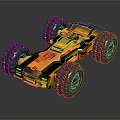 Orange And Blue Toy Car With Large Tires And Metallic Sporty Design
