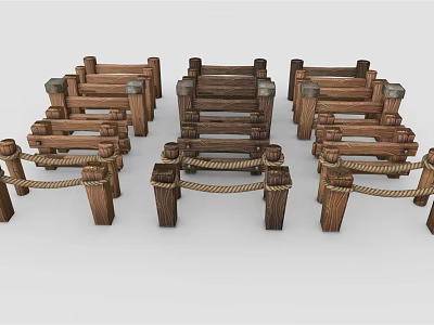 Wooden Fences With Rope Details And Various Designs For Garden Decoration 3d model