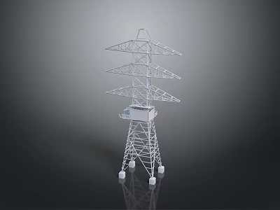 High Voltage Electric Power Transmission Tower With Metal Lattice Structure And Equipment 3d model